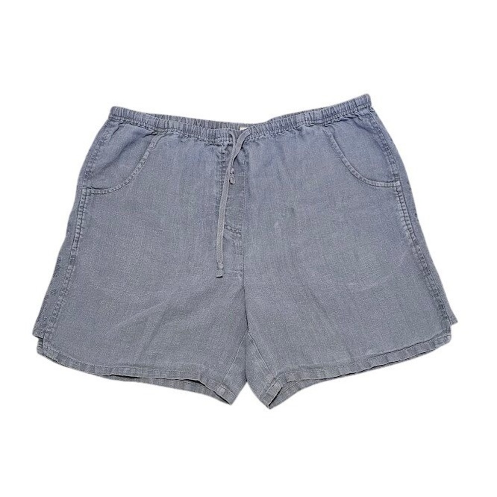 J. Jill Shorts Women Small Blue Gray 100% Linen Drawstring Elastic Waist Comfort